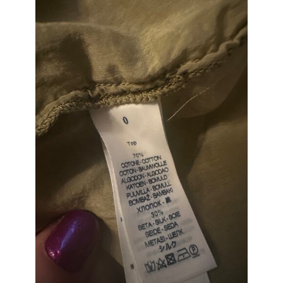 Women 0 Forte Forte Italy Top Blouse Shirt Silk Blend Green Flutter Short Slv - Picture 8 of 8